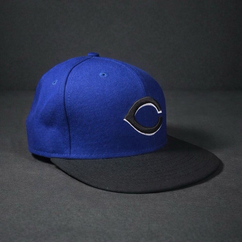 New Era 59FIFTY Cincinnati Reds Fitted Hat 7 1/8 Blue Black Rare Color